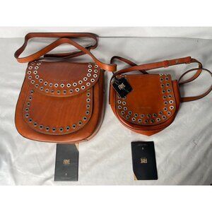 (Matching Set) Frye Brown Rust‎ Cassidy Grommet Studded Leather Crossbody Bags